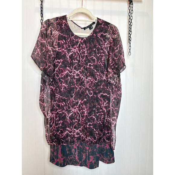 Theyskens Theory Ilvet Boho Combo Print Silk Mini Shift Dress Career Size 2 - Picture 1 of 7